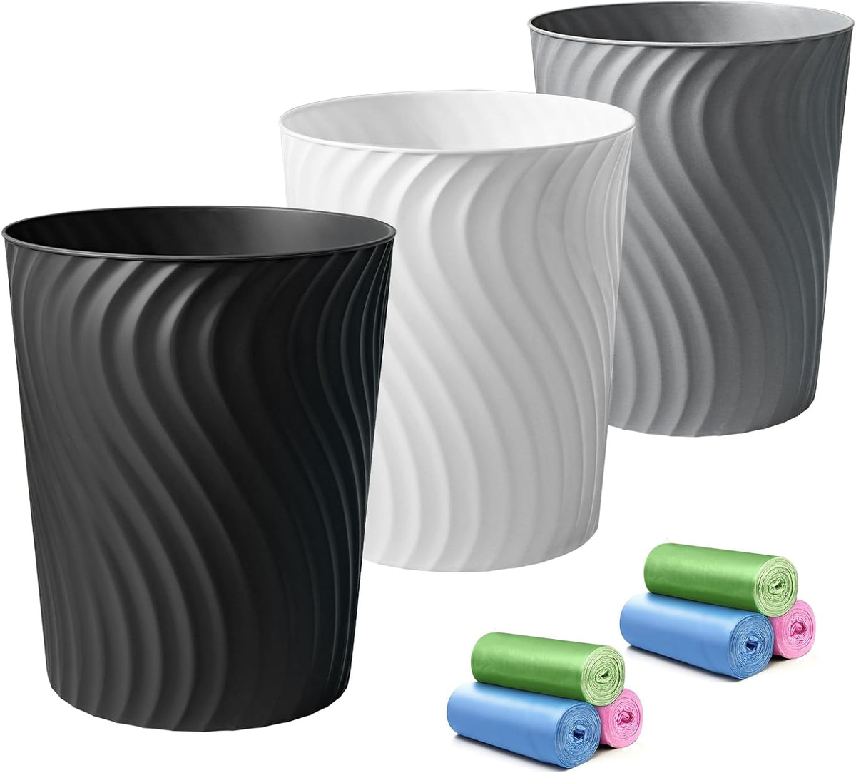 YGJT Small Trash Can, 3 Pack 1.8 Gallons Bathroom Trash Can with Trash Bags