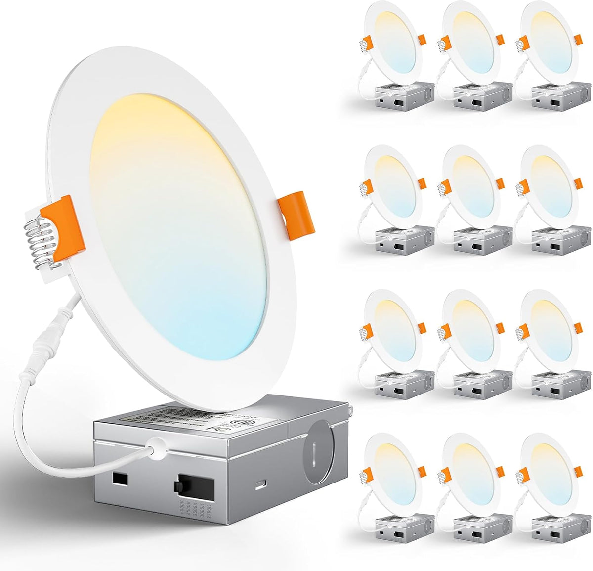CHARKEE 24 Pack 6 Inch Ultra-Thin 5CCT LED Recessed Ceiling Light,Canless