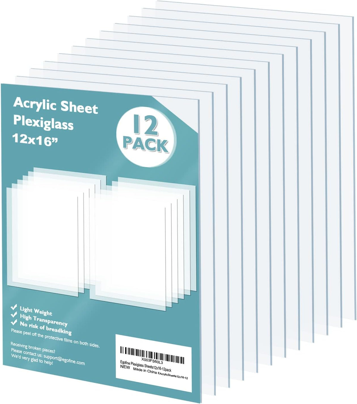 Egofine Plexiglass Sheets Acrylic Sheets 6 Pack of 8x10’’ 0.04 Thick Clear Plastic Cast Transparent Plexi Glass for Crafting Projects, Replacement Picture Frame Glass, DIY Display, Easy to Cut