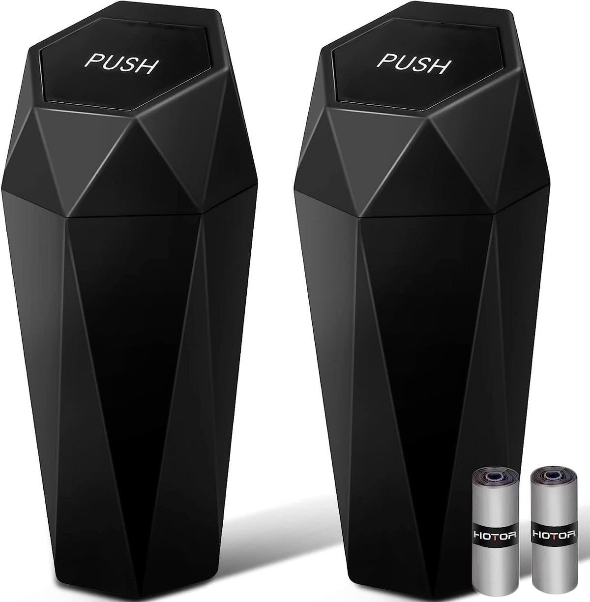 HOTOR Car Trash Can with Lid, Leakproof, Black, 2 Pack