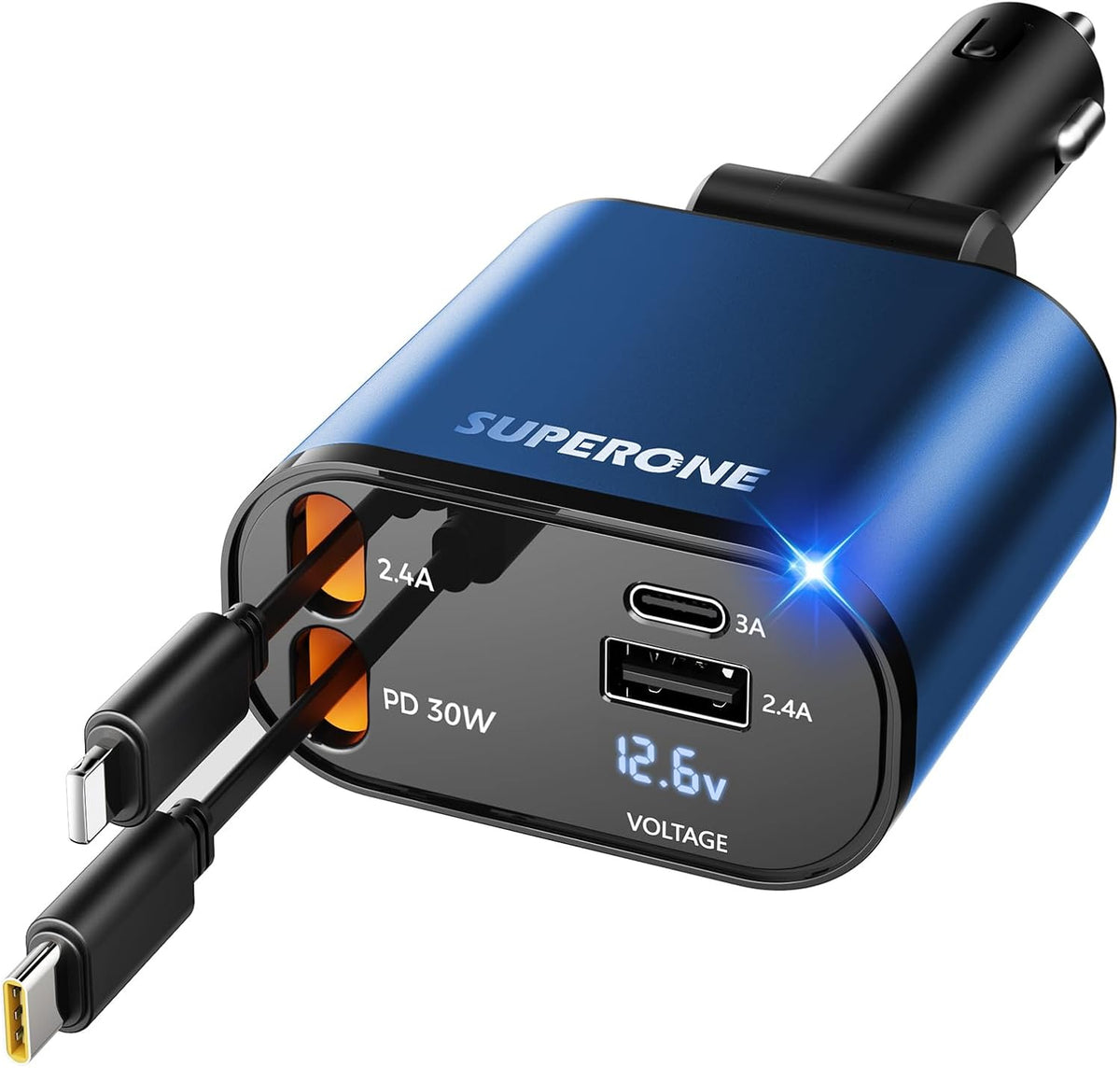 [Upgraded] SUPERONE Retractable Car Charger 4 in 1 Fast Phone Charger