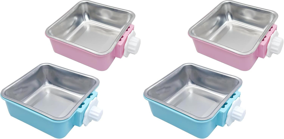 kathson Crate Dog Bowl, Removable Stainless Steel Hanging Pet Kennel Cage Bowl Food & Water Feeder Coop Cup for Puppy, Cat, Rabbit, Guinea Pigs Ferret Bird (2 PCS, Size: M, Blue and Green)
