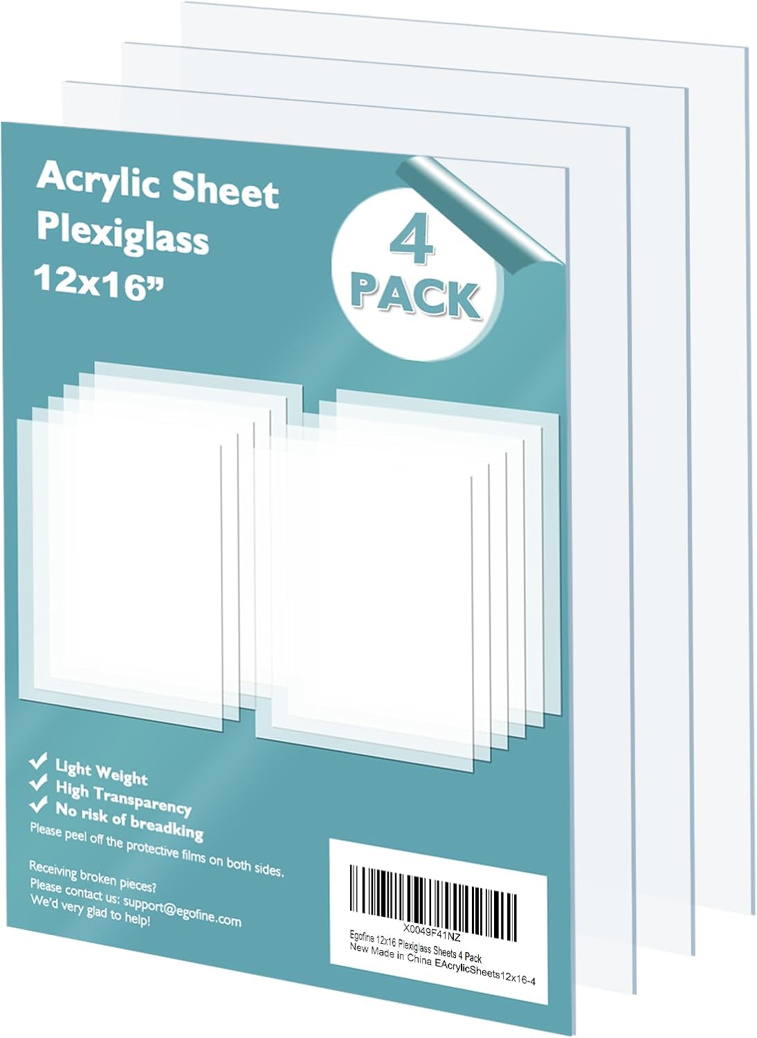 Egofine Plexiglass Sheets Acrylic Sheets 6 Pack of 8x10’’ 0.04 Thick Clear Plastic Cast Transparent Plexi Glass for Crafting Projects, Replacement Picture Frame Glass, DIY Display, Easy to Cut