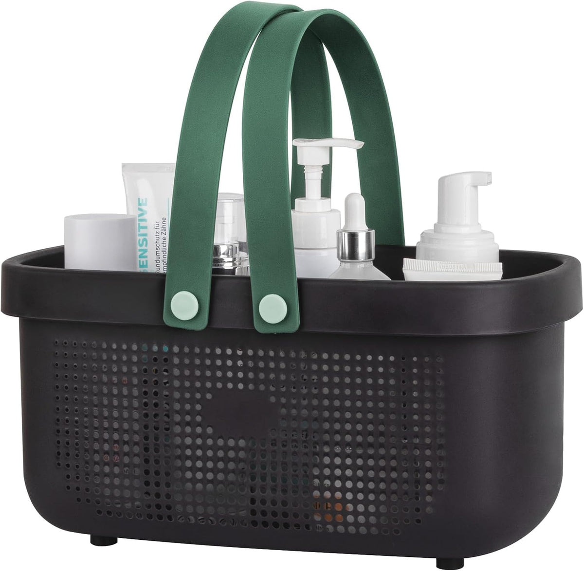 JiatuA Plastic Storage Basket with Handle Portable Shower Caddy Tote Organizer Basket Bin for Bathroom Kitchen Dorm Room Bedroom, Green