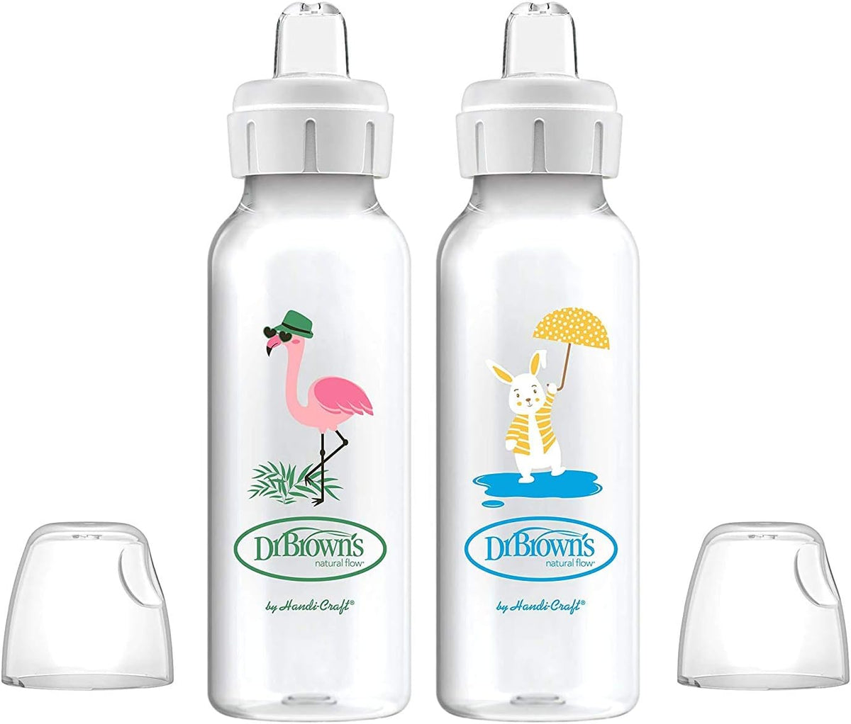 Dr. Brown's Narrow Sippy Spout Bottle, Fox & Lion, 8 oz, 2-Pack