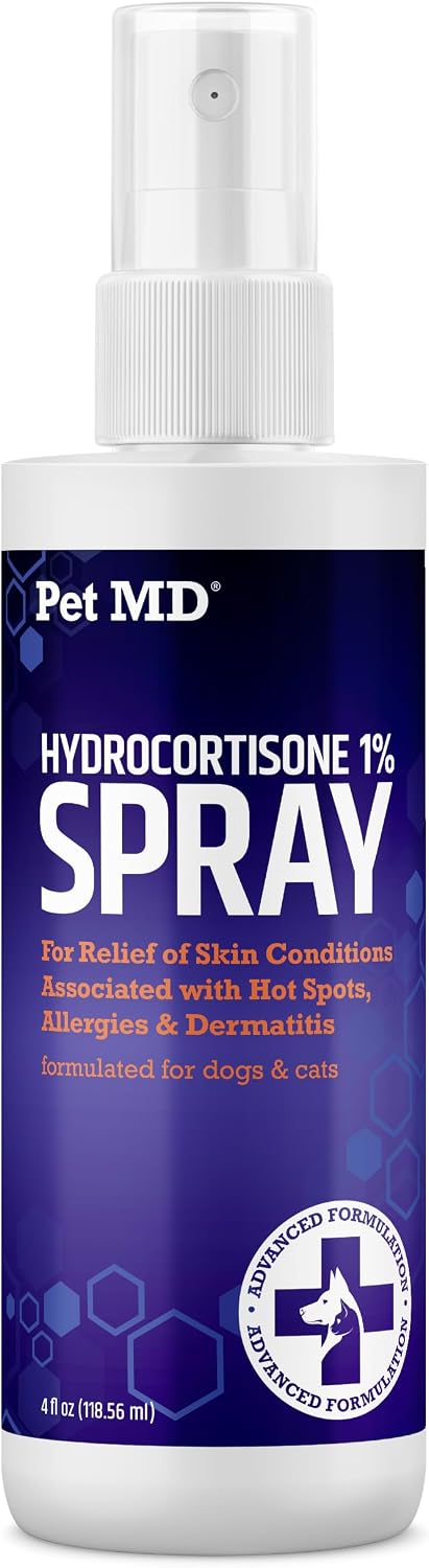 Pet MD Hydrocortisone Spray for Dogs, Cats, Horses - 4 oz | Itch Relief Spray & Hot Spot Remedy for Dogs Irritated Dry Itchy Skin, Allergies, & Other Topical Discomforts