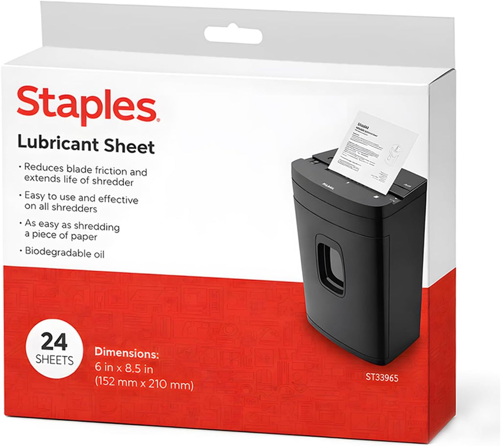 Staples Shredder Lubricant Sheets, Reduces Friction & Noise, 24-Pack