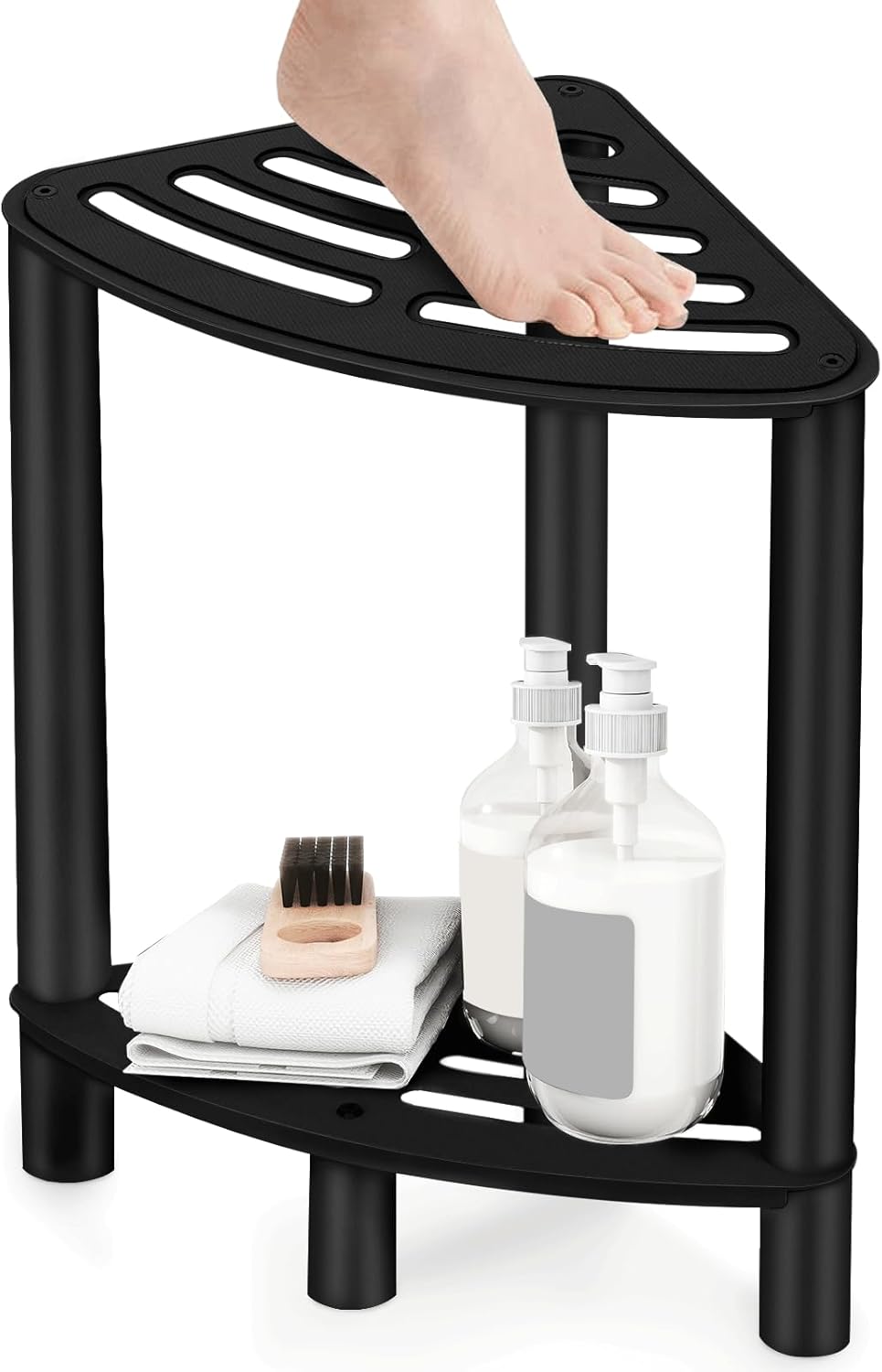 VOTZAAQ Shower Foot Rest, Shower Stool for Inside Shower, Stainless Steel Waterproof Shower Stool for Shaving Legs - Corner Bathroom Bench Seat with Storage Shelf for Small Shower Spaces