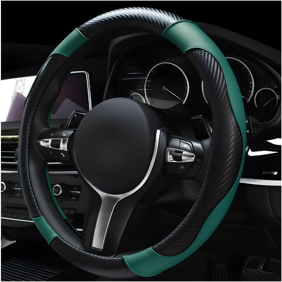 povtii Car Steering Wheel Cover, 15 Inch Leather Breathable Auto Steering Wheel Protector, Comfortable Non-Slip Vehicle Steering Wheel Covers, Universal Interior Car Accessories (Black+Pink)