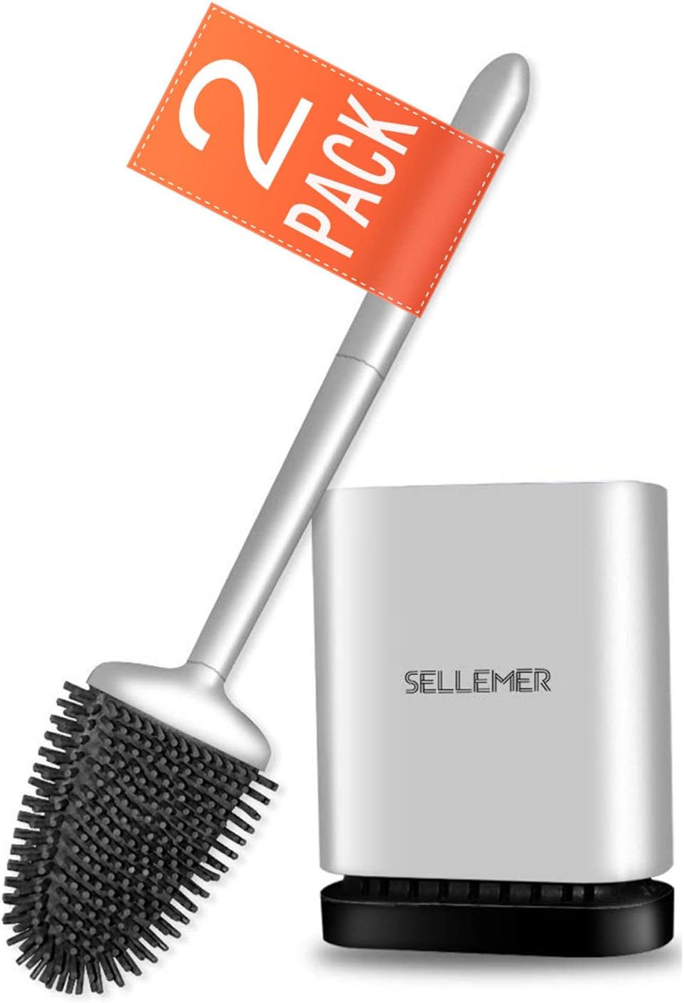 Sellemer Silicone Toilet Brush, Ventilation Slots Base Holder 1 Pack Silver