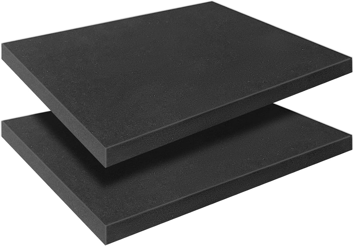 Black Polyurethane Foam Inserts for Cases, 2 Pcs 16 x 12 x 2 Inch, Cuttable Packing Padding for Tool Box, Camera, Crafts and Storage