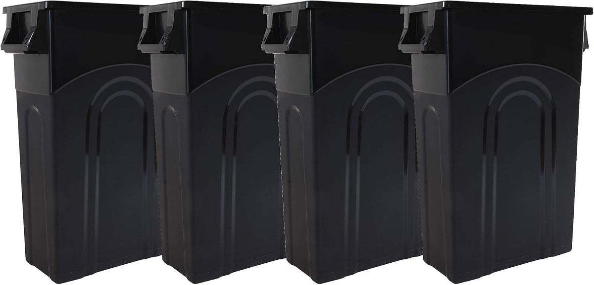 United Solutions Highboy Waste Container with Swing Lid, 23 Gallon, Space Saving Slim Profile and Simple Bag Removal, Handles for Easy Carrying, Indoor/Outdoor Use, Plastic, Black, 1-Pack.