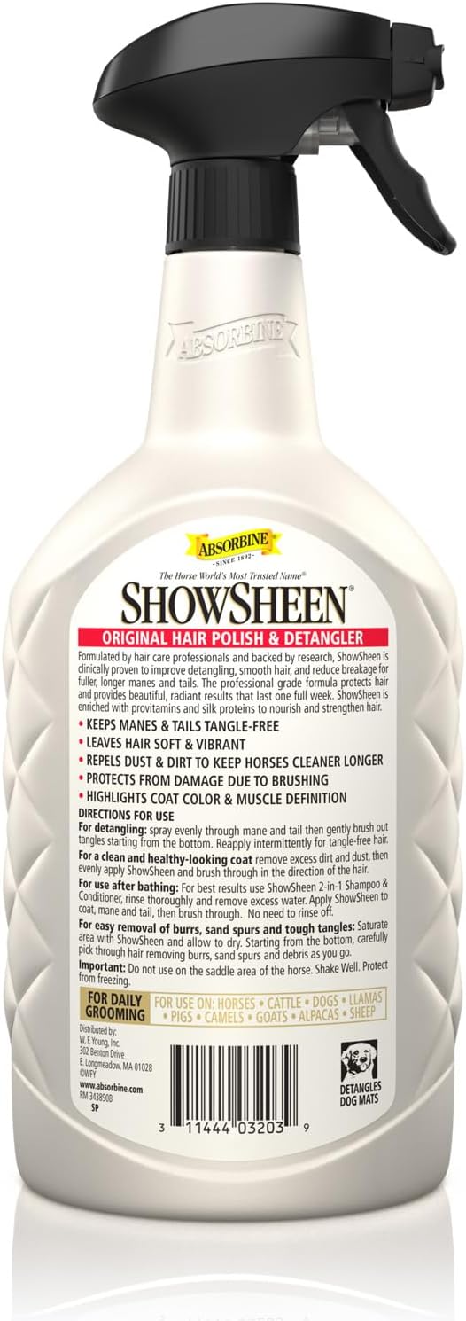 Absorbine ShowSheen Hair Polish & Detangler, 32 fl oz Quart Spray Bottle