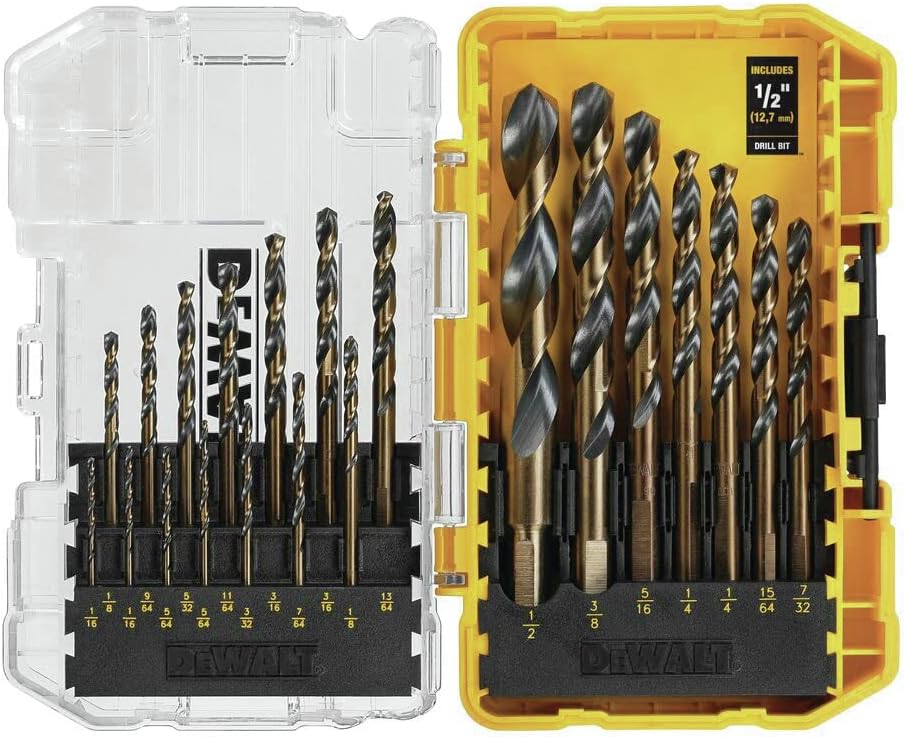 DEWALT Drill Bit Set, 21 Pc High Speed Steel DEWALT Bits, Black and Gold Oxide Coated, 135 Degree Split Point, 31 Degree Helix (DWA1181)