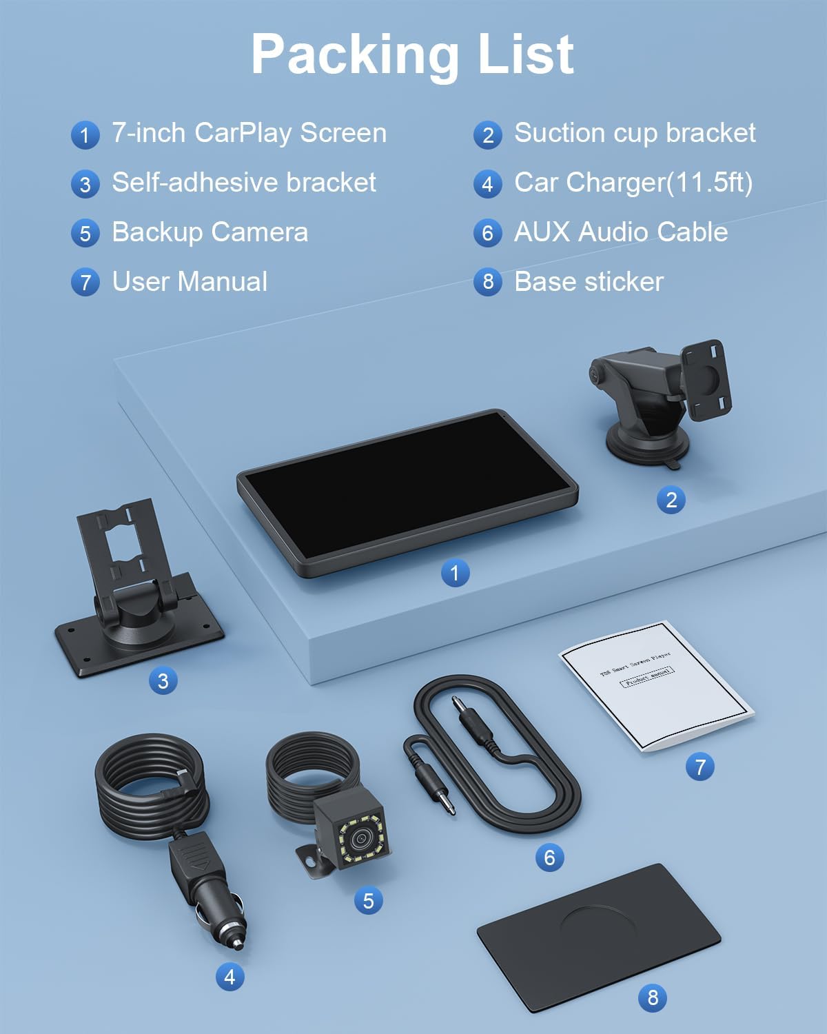 Carplay Screen for Car, 7" Wireless Apple Carplay & Android Auto