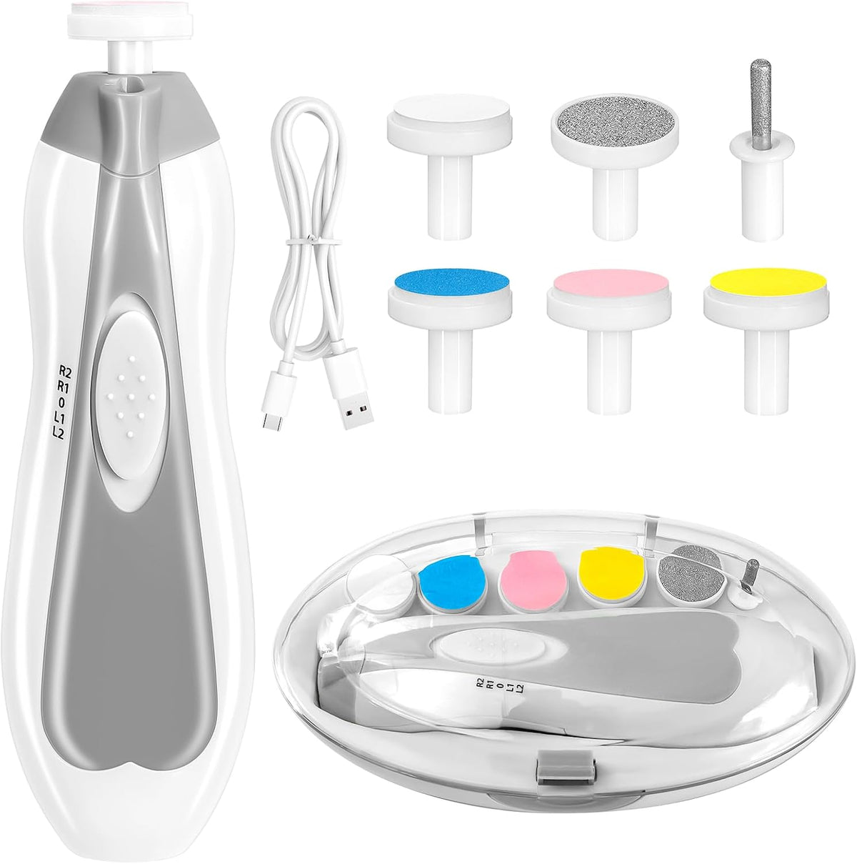 Qunlions life Electric Nail File Drill for Baby No Sharp Claws Hurt, 6 in 1 Safety Cutter Trimmer Clipper for Toes and Fingers (Blue)
