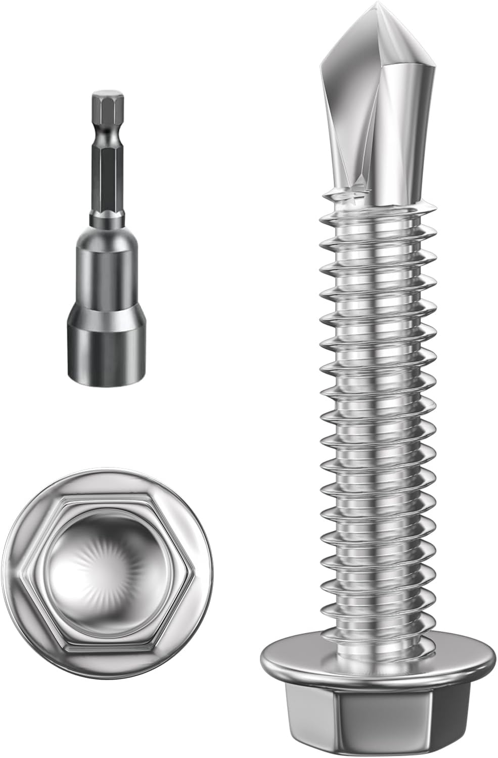 Wensilon (300Pcs) #8×3/4" Hex Washer Head Self Drilling Screws, 410 Stainless Steel Metal SheetScrews，TEK Screws, Sheet Metal Self Tapping Screws
