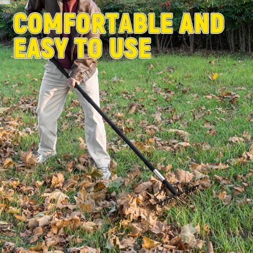 Bow Rake, 68-Inch Adjustable Handle Garden Rake with 17 Steel Tines, Heavy Duty Dual-Sided Metal Rake Landscape Gardening Tool for Soil Loosening Lawn Yard Leaves Mulch Thatch Removing