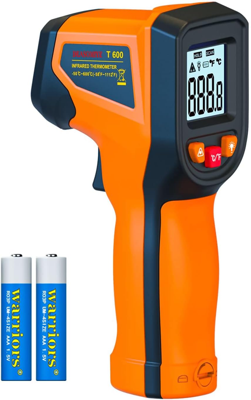 Laser Infrared Thermometer Non-Contact Digital Temperature Gun, -58℉～1112℉(-50℃～600℃) IR Thermometer for Industrial, Kitchen Cooking, Automotive, HVAC (Not for Human Body Temp)