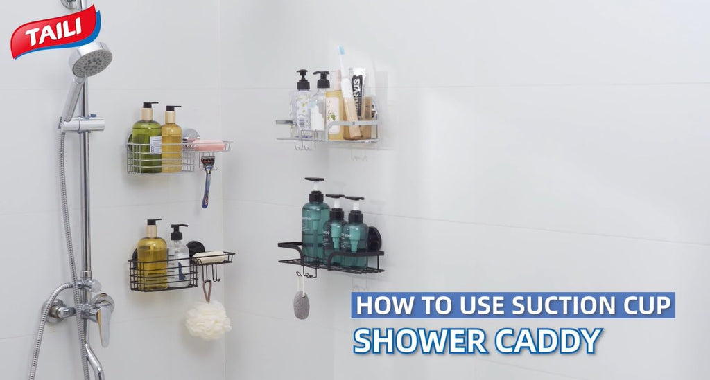 TAILI Shower Caddy Suction Cup 2 Pack with Hooks & Soap holder, Black