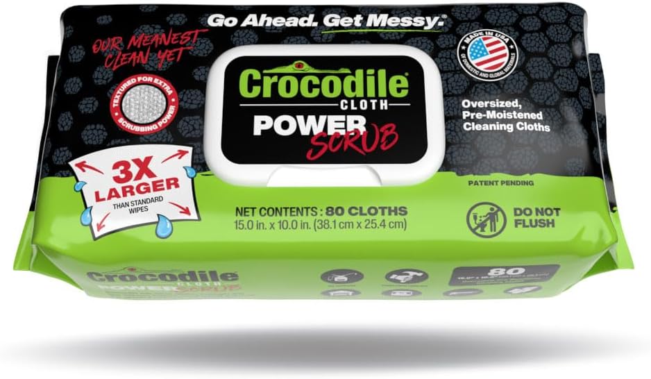 Crocodile Cloth PowerSCRUB Heavy-Duty Hand & Tool Cleaning Wipes, 80 Count