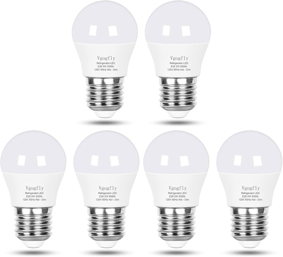 Vgogfly Refrigerator Light Bulb, A15, 40W Equivalent, 5W, 5000K, 120V