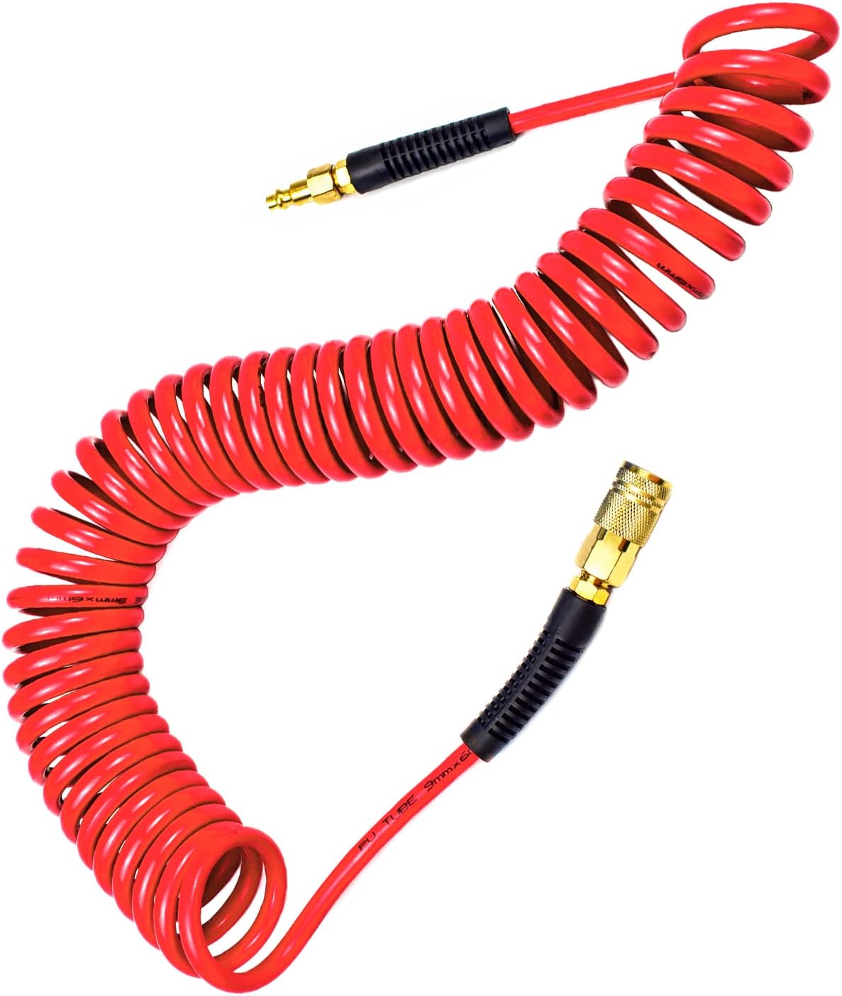 YOTOO Polyurethane Recoil Air Hose, Air Compressor Hose 1/4" Inner Diameter by 25' Long with Bend Restrictor, 1/4" Industrial Quick Coupler and Plug, Blue