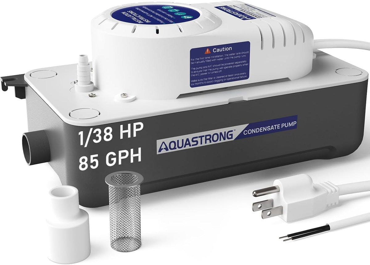 Aquastrong Mini Split HVAC Condensate Pump, 9.6 GPH, 115V/230V, Automatic Safety Switch, 33 FT Lift AC Condensate Removal for Air Conditioner, Furnace, Dehumidifier, 3.3' Power Cord