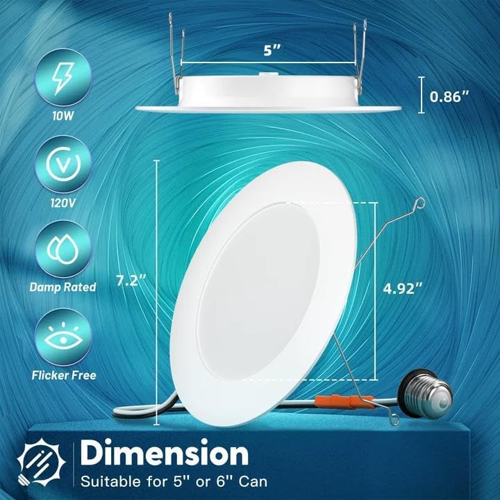 FREELICHT 24 Pack Retrofit LED Recessed Lighting 6 Inch, 5CCT, White