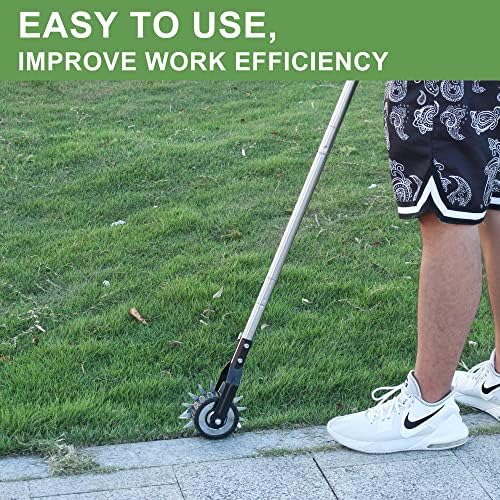 BARAYSTUS Wheel Rotary Edger Lawn Tool, Grass Edge Trimmer, Sidewalk Manual Lawn Edger, Strong 3 Sections Stainless Steel Handle with Cushion Grip, 58.3-Inch