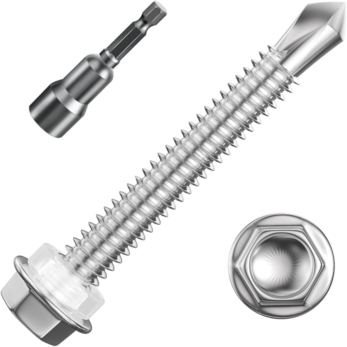 Wensilon (300Pcs) #8×3/4" Hex Washer Head Self Drilling Screws, 410 Stainless Steel Metal SheetScrews，TEK Screws, Sheet Metal Self Tapping Screws
