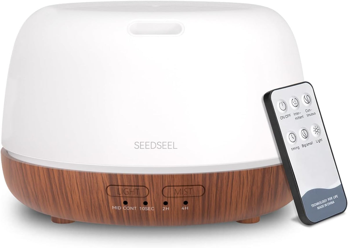 SEEDSEEL 300ML Essential Oil Diffuser with 7-Color LED Lights and Remote Control, Modern Minimalist Design, High-Efficiency Ultrasonic Mist Aromatherapy Diffuser for Home