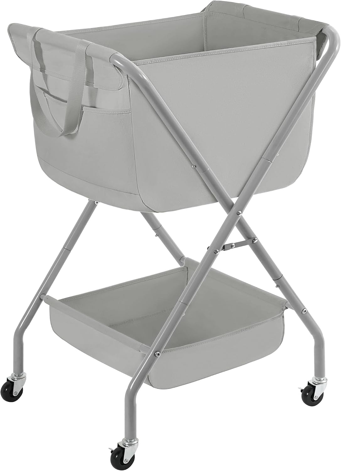 STORAGE MANIAC Collapsible Laundry Cart with Wheels 31.5"H Rolling Laundry Hamper Clothes Basket with Wheels, Canvas Liner Sturdy Steel Frame Folding for Small Narrow Space Easy Storage, Beige