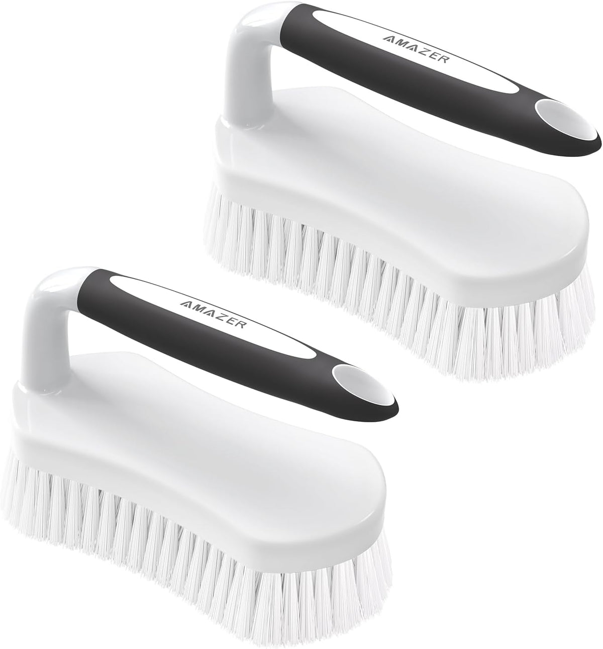Amazer Scrub Brush for Cleaning Comfort Grip Shower Scrubber Stiff Bristles with Handle Heavy Duty Cleaner Brush for Tub Sink Carpet Floor - Pack of 2 (Green+Green)