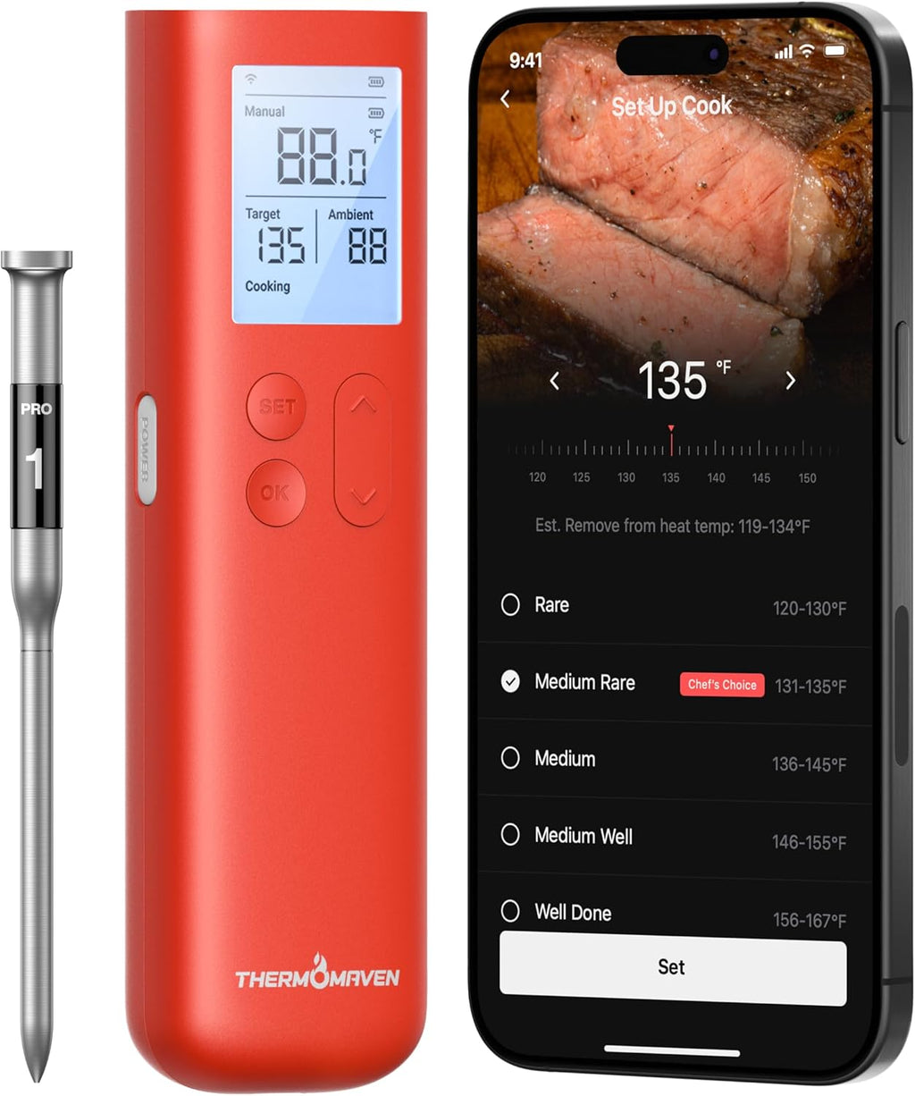 ThermoMaven Sub-1G Smart Wireless Meat Thermometer with Standalone Base