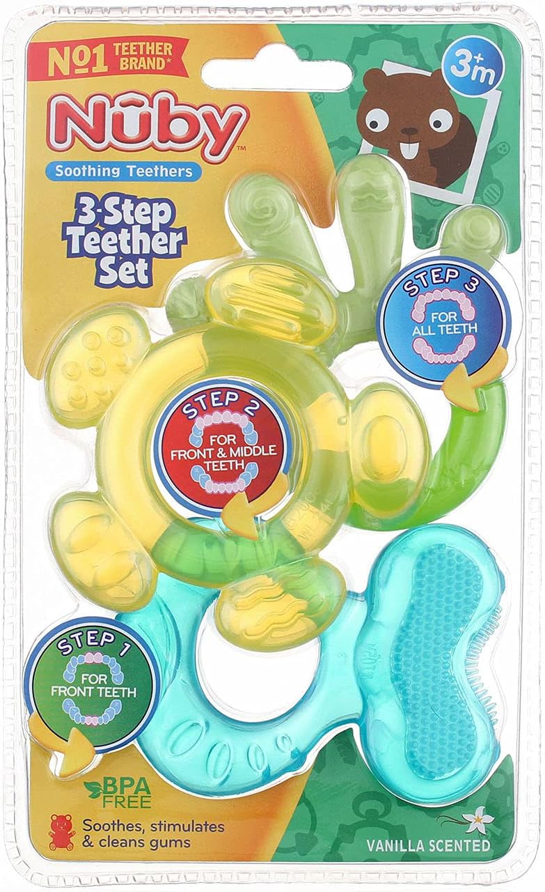 Nuby 3 Step Soothing Teether 3 Piece Set- Boy