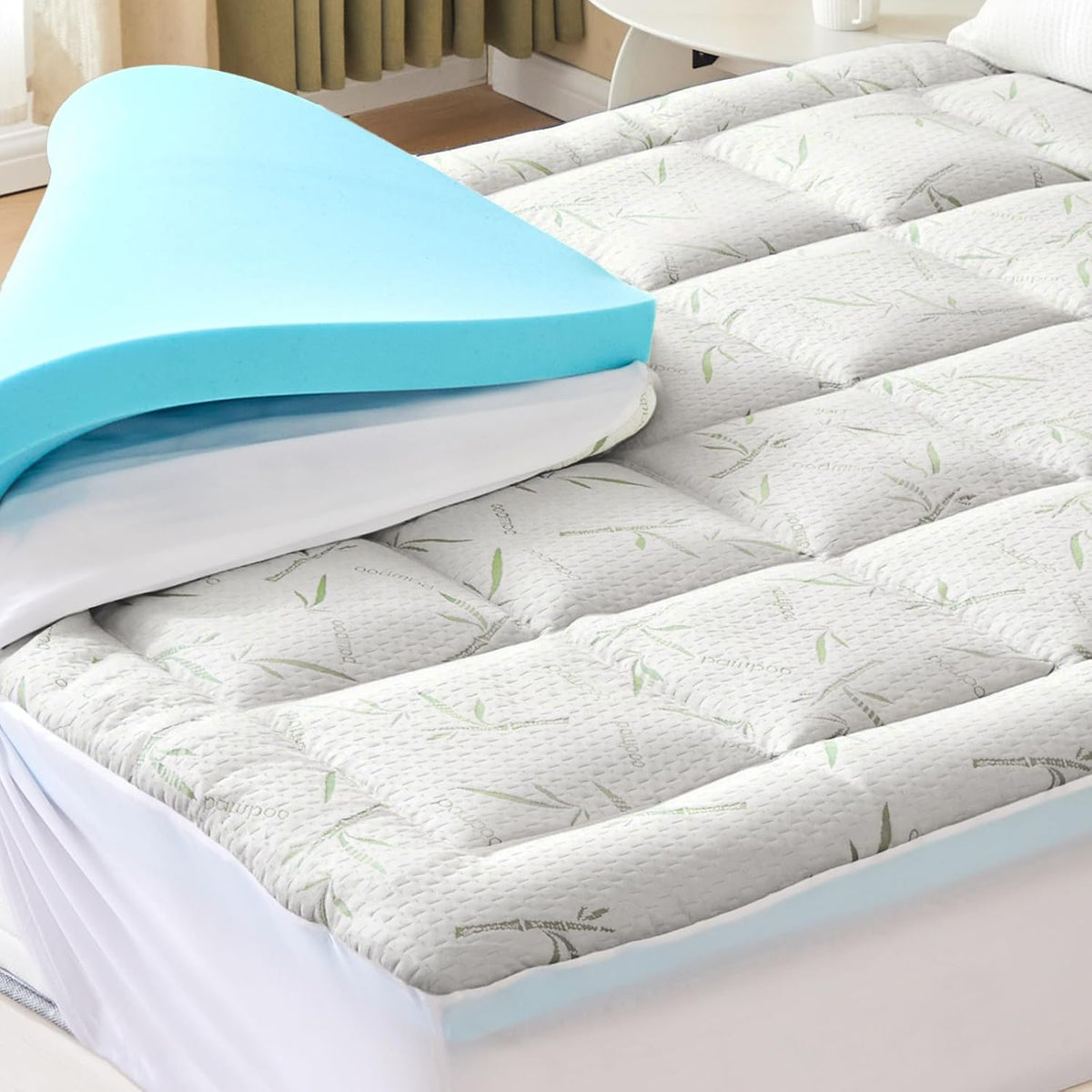 DUMOS Memory Foam Mattress Topper Queen, 2 Inch Thick Gel Infused Bed Toppers for Queen Size Bed, Soft Mattress Pads for Sleeper Sofa, RV, Camper, CertiPUR-US Certified, Blue