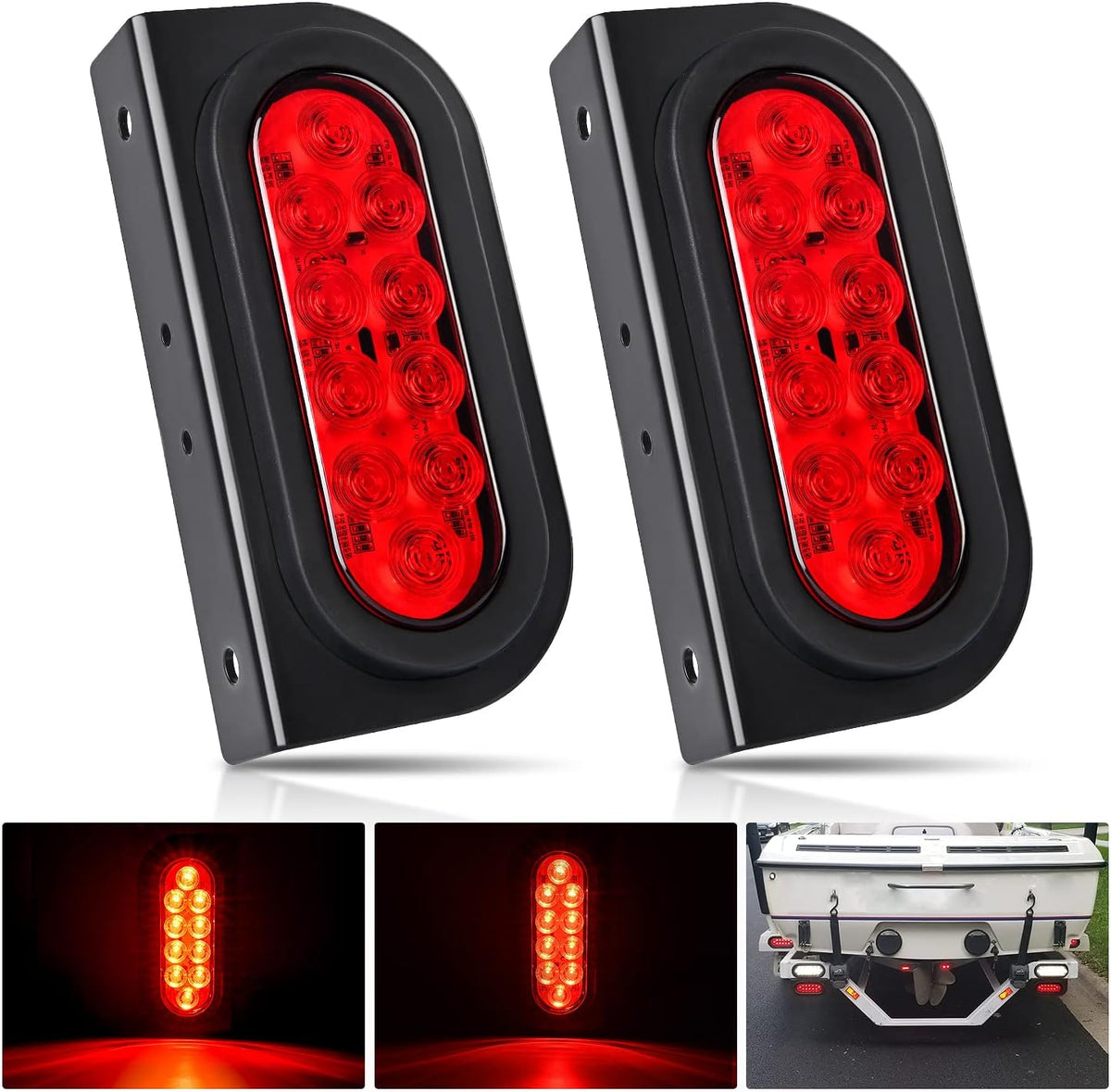 Nilight 6" Oval LED Trailer Tail Lights,Red, 2 Pack, Grommets Mount
