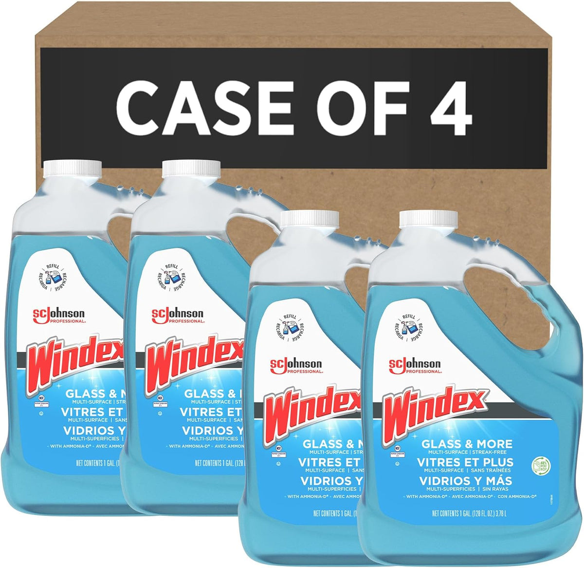 SC Johnson Professional Windex Glass Cleaner Refill, 1 Gallon, 4 Count
