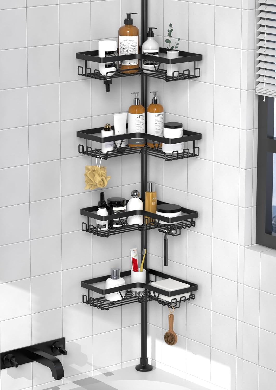 KEGII Corner Shower Caddy Tension Pole, Large Capacity Bathroom Organizer