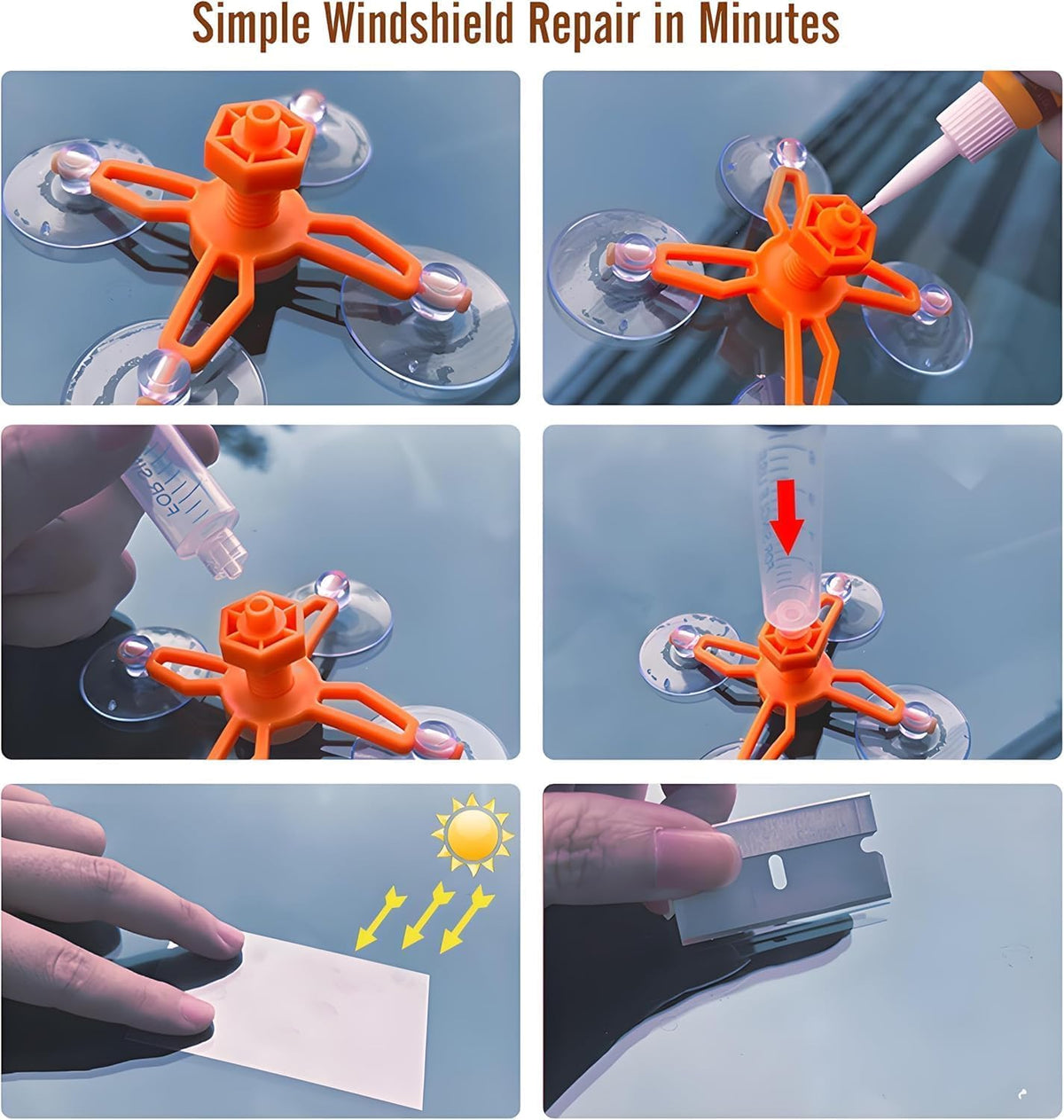 Windshield Chip Repair Kit, Windshield Repair Kit with Enhanced Injection Suction Cup, Universal Car Glass Repair Kit for Fixing Bullseye Cracks & Bullseye (Orange)