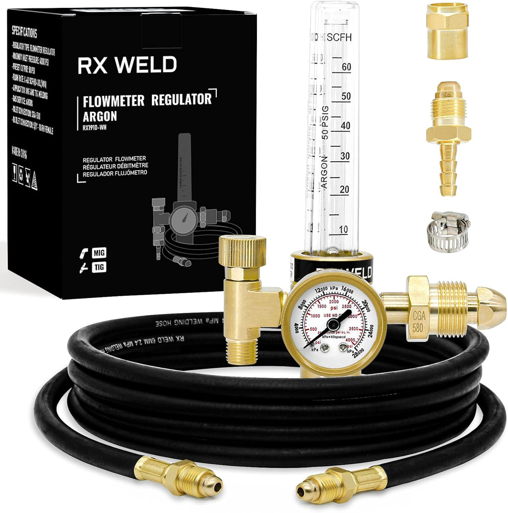 RX WELD Argon Regulator for MIG TIG Weld, CGA580, 6.6FT Hose