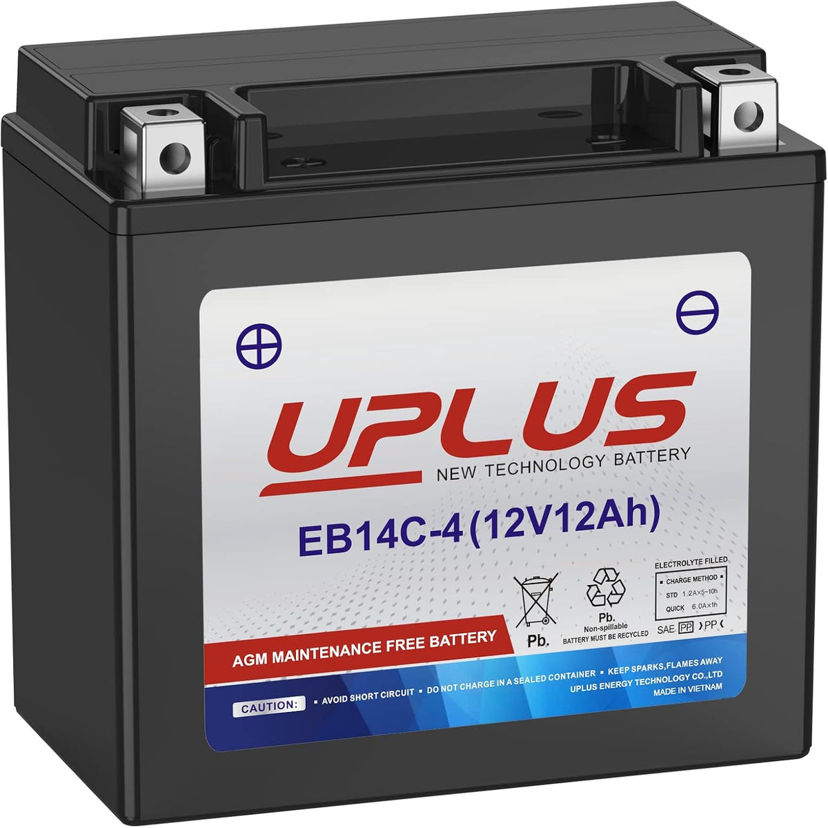 UPLUS ATV Battery YTX14AH-BS, EB14A-4 Scooter Snowmobile UTV Motorcycle Battery Maintenance Free - Sealed AGM Powersports Batteries Compatible with Yamaha Honda Suzuki Kawasaki Polaris