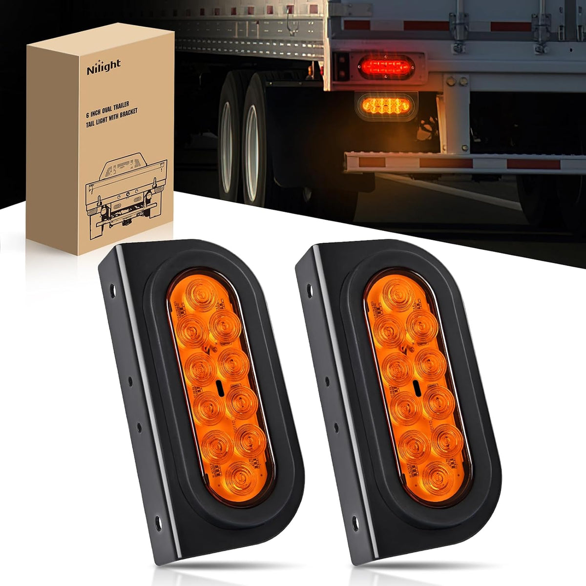 Nilight 6" Oval LED Trailer Tail Lights,Red, 2 Pack, Grommets Mount