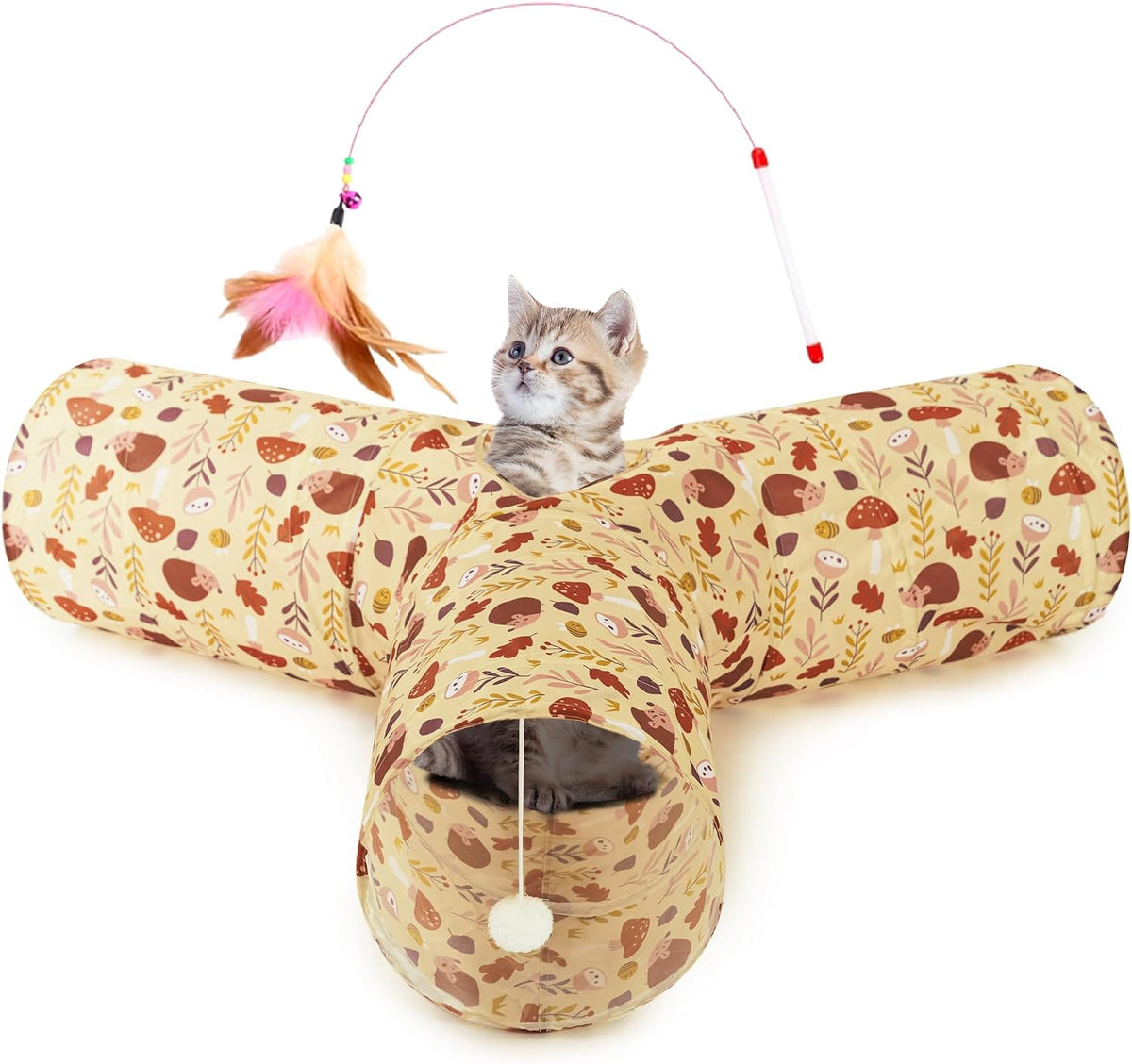 Tempcore Cat Tunnel, 3-Way Collapsible Toy for Indoor Cats, Black & Blue
