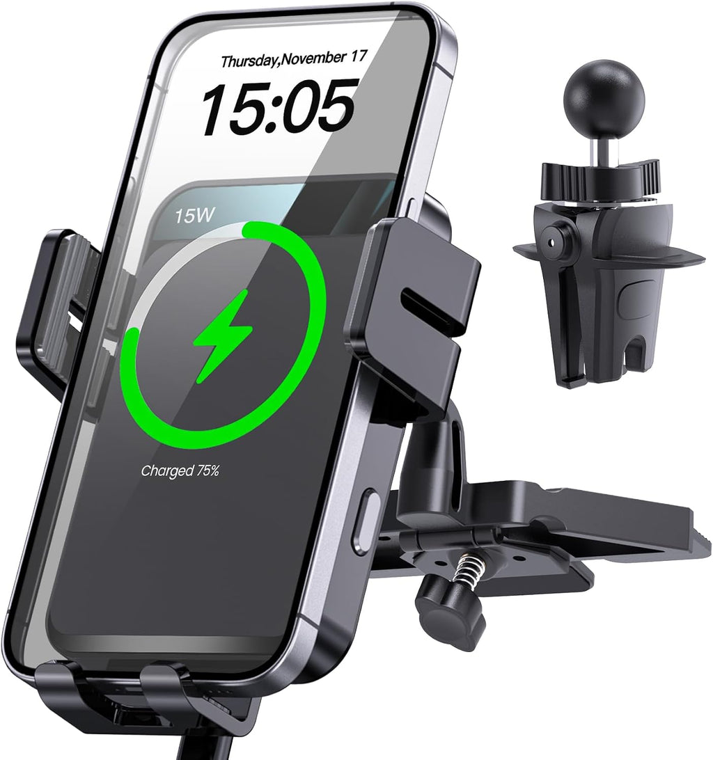 Wireless Car Charger, MOKPR Auto-Clamping Car Mount 15W/10W/7.5W Fast Charging Air Vent Car Phone Mount Compatible with iPhone 15/14/13/13 Pro/12 Pro Max/12 pro/12/11/10 Series, Samsung Galaxy Series