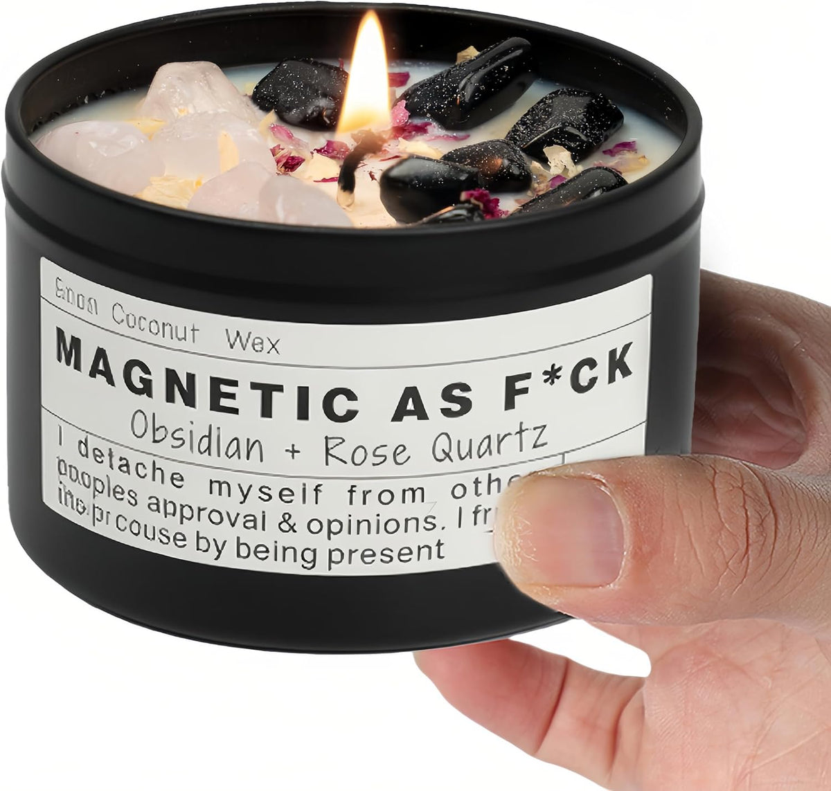 Obsidian Crystal Energy Candle, Good Aura Health Protection, Baltic Amber Chakra Magic Self-Care, Emotional Support, Encouragement and Affirmation Gift.(HEAL)