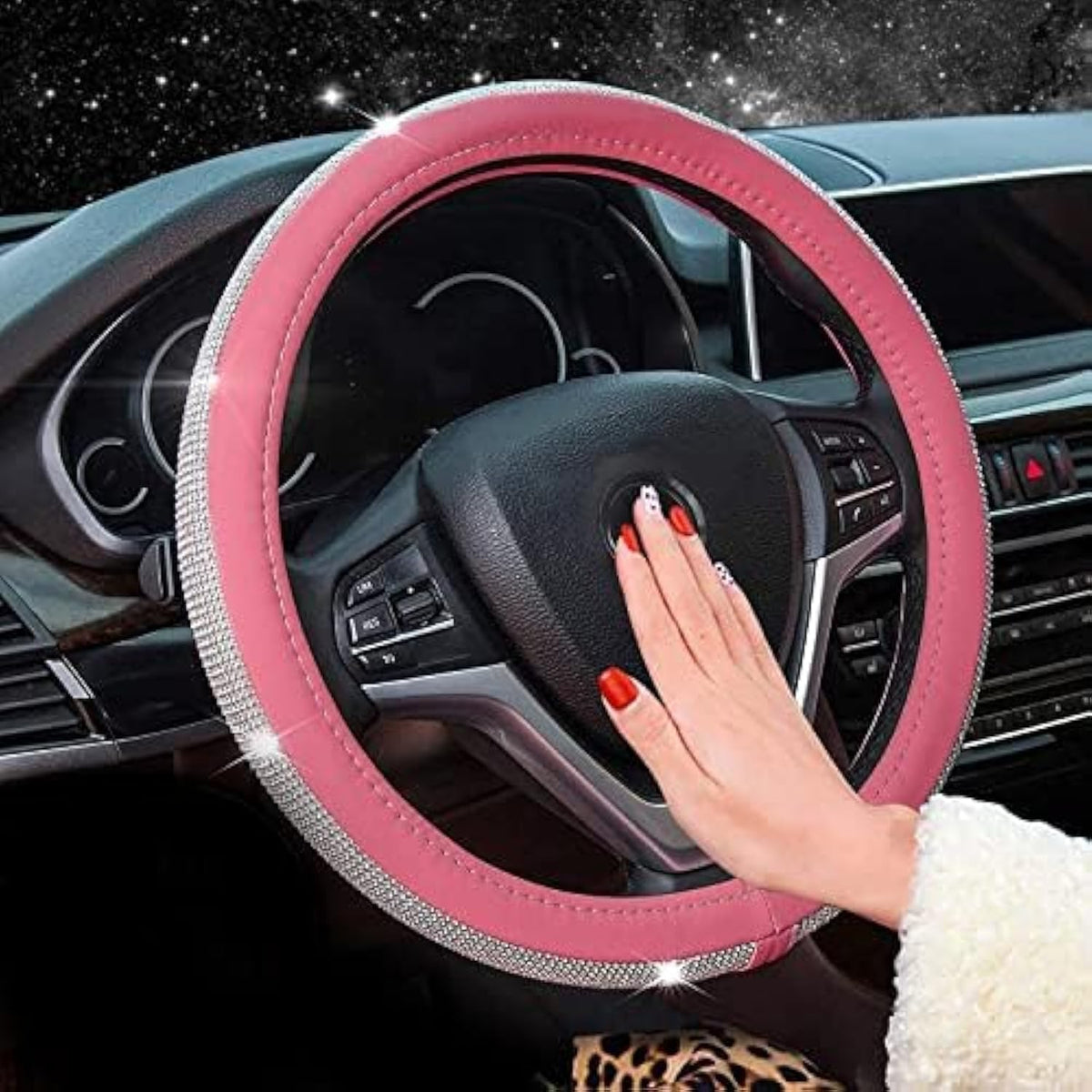 New Diamond Leather Steering Wheel Cover with Bling Crystal Rhinestones