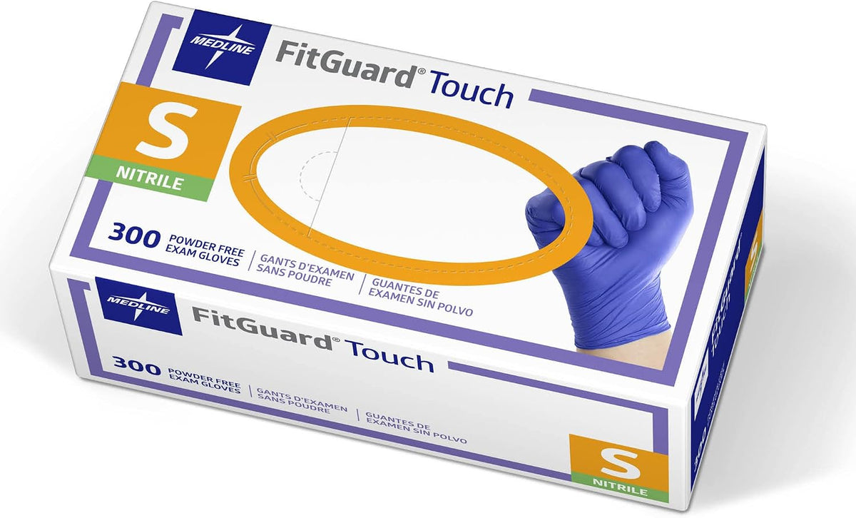 Medline FitGuard Touch Nitrile Exam Gloves, 300 Count, Medium, Powder Free, Disposable, Not Made with Natural Rubber Latex, Excellent Sense of Touch for Medical Tasks, Durable for Household Chores