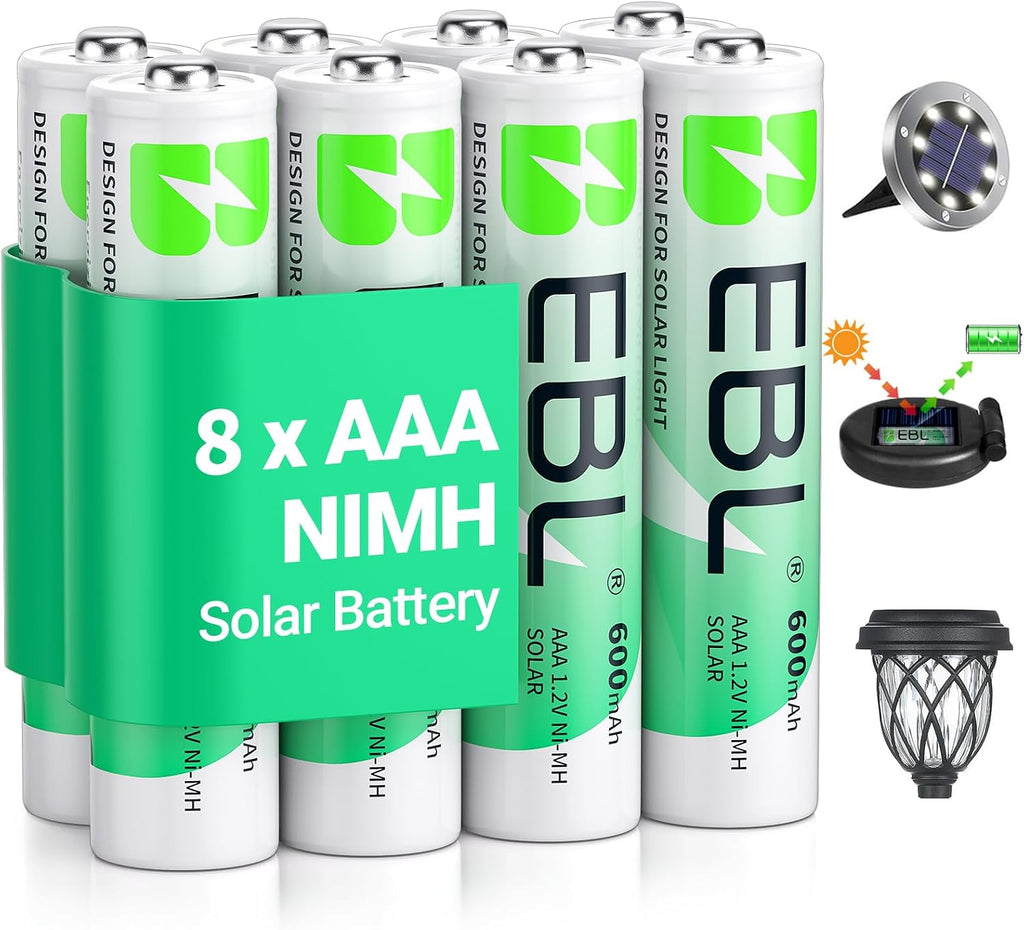 EBL Solar AA Battery Rechargeable Batteries for Solar Lights, 12 Pack